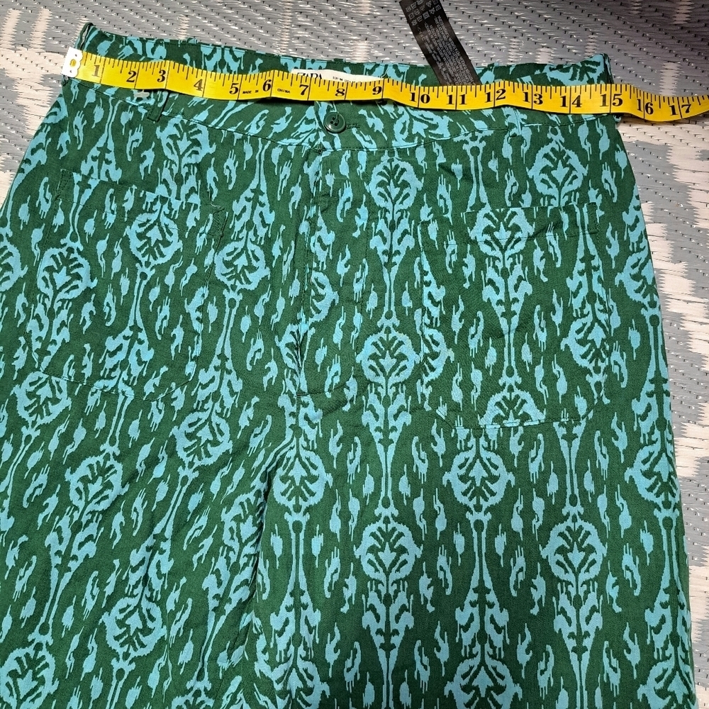 Zara Teal Wide Leg Cotton Pants with Textured Pattern‎ - Picture 4 of 9